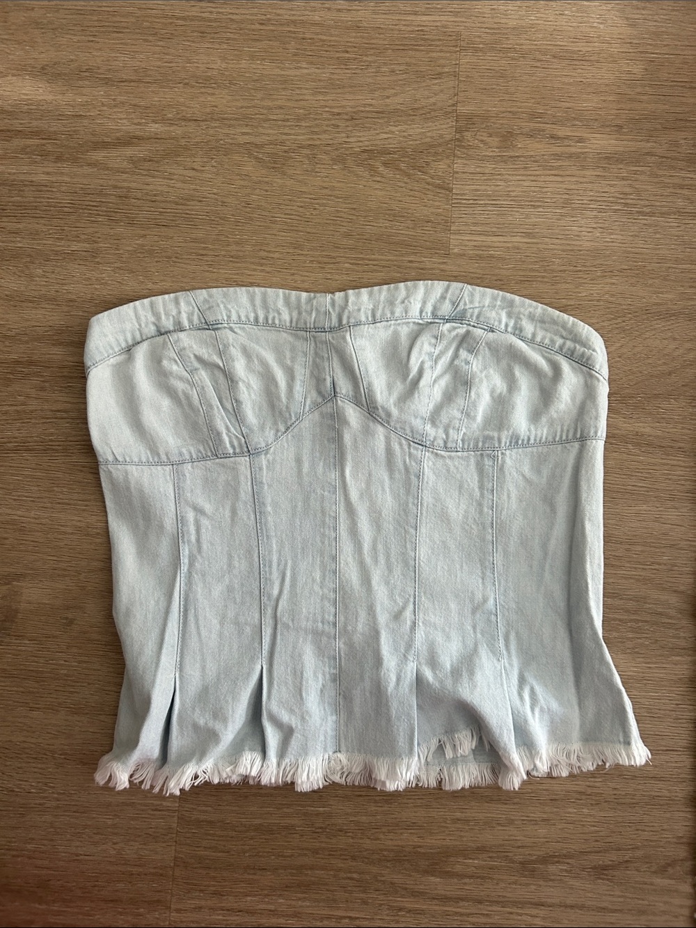 Free People Light Wash Denim Strapless Crop Top